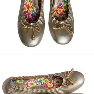 NWOT Born Metallic Gold Leather Bow Tie Round Toe Ballet Flats. Size 8